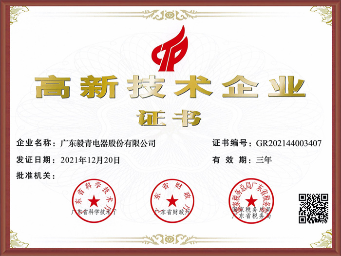 毅青-高新技术企业证书